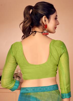 Green digital printed chiffon fancy bollywood saree with blouse 5
