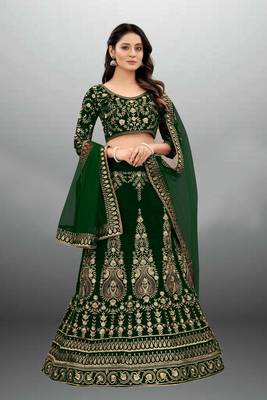 Olive Green Embroidered Semi Stitched Lehenga Choli 1