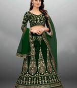 Olive Green Embroidered Semi Stitched Lehenga Choli