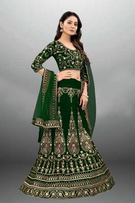 Olive Green Embroidered Semi Stitched Lehenga Choli 2