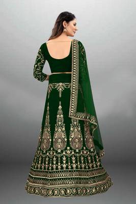 Olive Green Embroidered Semi Stitched Lehenga Choli 3