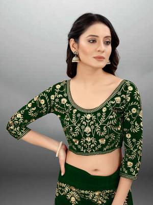 Olive Green Embroidered Semi Stitched Lehenga Choli 4