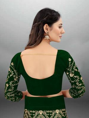 Olive Green Embroidered Semi Stitched Lehenga Choli 5