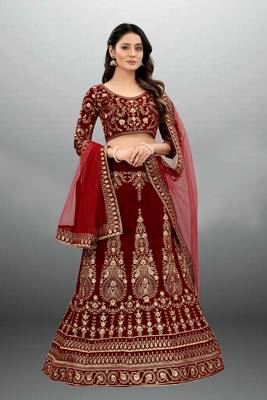 Maroon Embroidered Semi Stitched Lehenga Choli 1