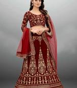 Maroon Embroidered Semi Stitched Lehenga Choli