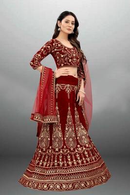 Maroon Embroidered Semi Stitched Lehenga Choli 2