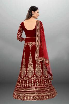 Maroon Embroidered Semi Stitched Lehenga Choli 3