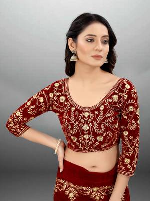 Maroon Embroidered Semi Stitched Lehenga Choli 4