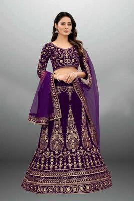 Wine Embroidered Semi Stitched Lehenga Choli 1