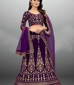 Wine Embroidered Semi Stitched Lehenga Choli