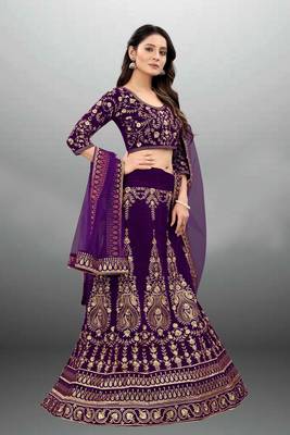 Wine Embroidered Semi Stitched Lehenga Choli 2