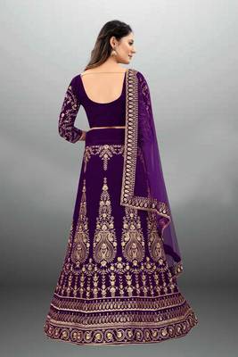 Wine Embroidered Semi Stitched Lehenga Choli 3