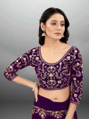 Wine Embroidered Semi Stitched Lehenga Choli 4