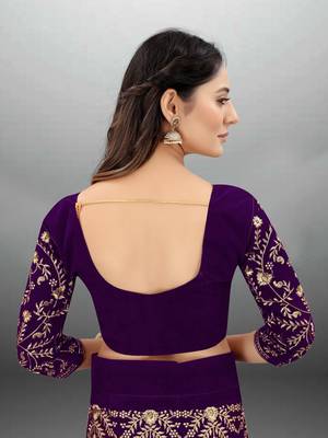 Wine Embroidered Semi Stitched Lehenga Choli 5