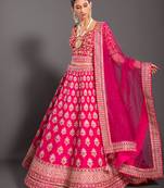 Pink Embroidered Semi Stitched Zari Work and Thread Work Lehenga Choli