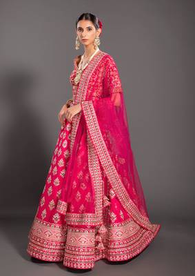 Pink Embroidered Semi Stitched Zari Work and Thread Work Lehenga Choli 2