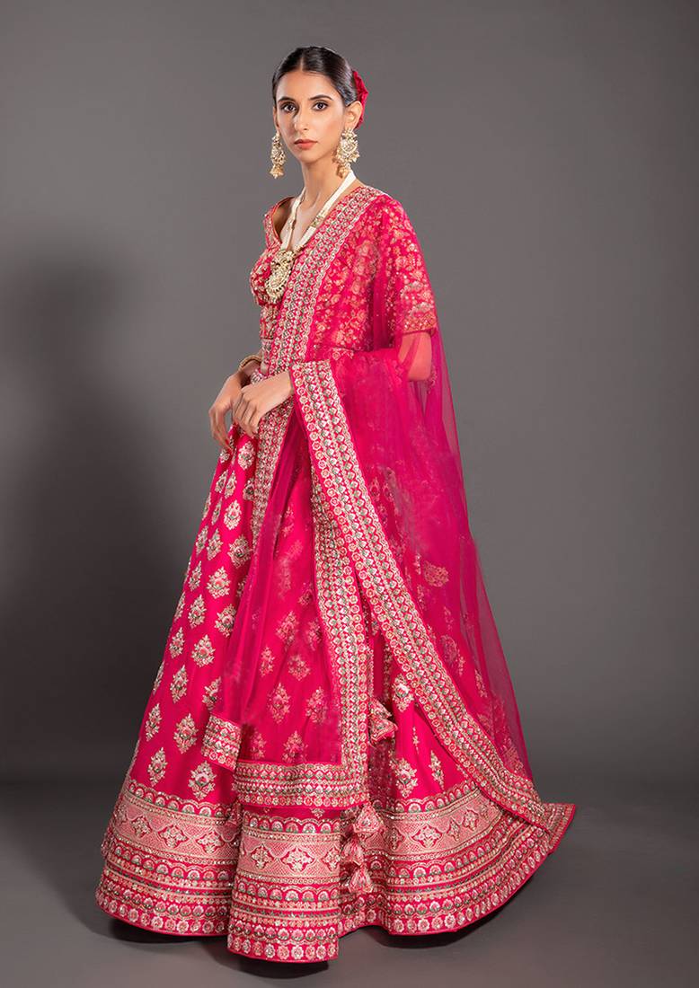 thumbnail image 2 of Pink Jacquard Silk Lehenga Choli Set With Zari Work At ₹ 2499.00 2 of 13