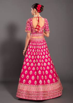 Pink Embroidered Semi Stitched Zari Work and Thread Work Lehenga Choli 4