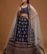 Blue Embroidered Semi Stitched Zari Work and Multi Color Thread Work Lehenga Choli
