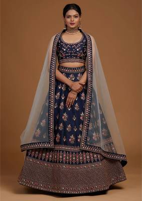 Blue Embroidered Semi Stitched Zari Work and Multi Color Thread Work Lehenga Choli 2