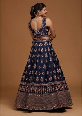 Blue Embroidered Semi Stitched Zari Work and Multi Color Thread Work Lehenga Choli 3