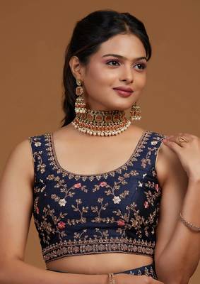 Blue Embroidered Semi Stitched Zari Work and Multi Color Thread Work Lehenga Choli 5