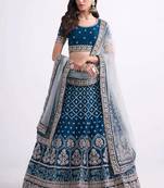 Light Blue Embroidered Semi Stitched Zari Work and Thread Work Lehenga Choli