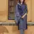 women navy blue geometric straight kurta pant and dupatta set