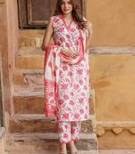 women red floral straight kurta pant and dupatta set