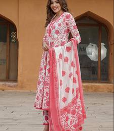 women red floral anarkali kurta pant and dupatta set