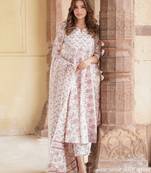women rust floral anarkali kurta pant and dupatta set