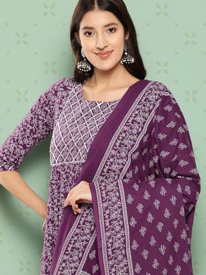 women purple floral anarkali kurta pant and dupatta set 5