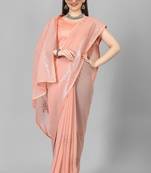 Peach Embroidered Faux Georgette Sequins Work Saree With Blouse (Un-Stitched)
