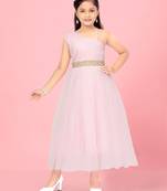 Aarika girls pink colour solid net gown