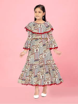 Aarika girls multi colour printed polycrepe dress 1