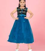 Aarika girls teal colour sequin net gown