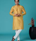 Multicolor sequins cotton silk stitched mens kurta