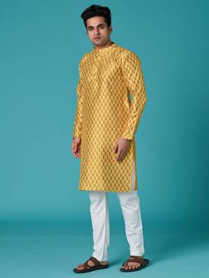 Multicolor sequins cotton silk stitched mens kurta 2