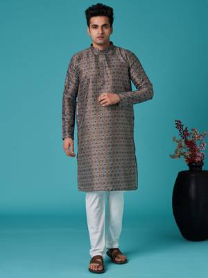 Multicolor sequins cotton silk stitched mens kurta 1