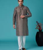 Multicolor sequins cotton silk stitched mens kurta