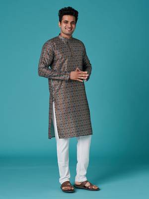 Multicolor sequins cotton silk stitched mens kurta 2