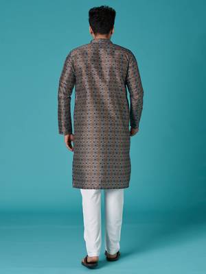 Multicolor sequins cotton silk stitched mens kurta 3