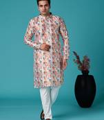 Multicolor sequins cotton silk stitched mens kurta