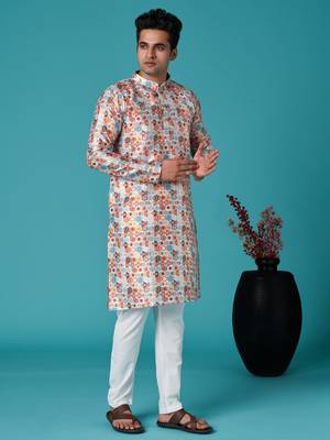 Multicolor sequins cotton silk stitched mens kurta 2
