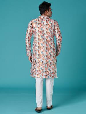 Multicolor sequins cotton silk stitched mens kurta 3