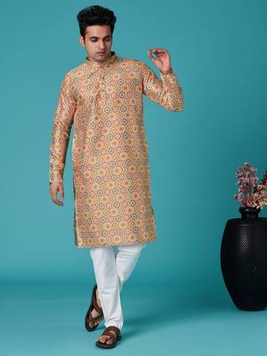 Multicolor sequins cotton silk stitched mens kurta 1