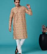 Multicolor sequins cotton silk stitched mens kurta
