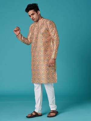 Multicolor sequins cotton silk stitched mens kurta 2