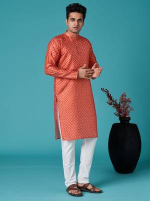 Multicolor sequins cotton silk stitched mens kurta 2