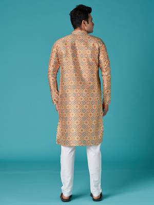 Multicolor sequins cotton silk stitched mens kurta 3